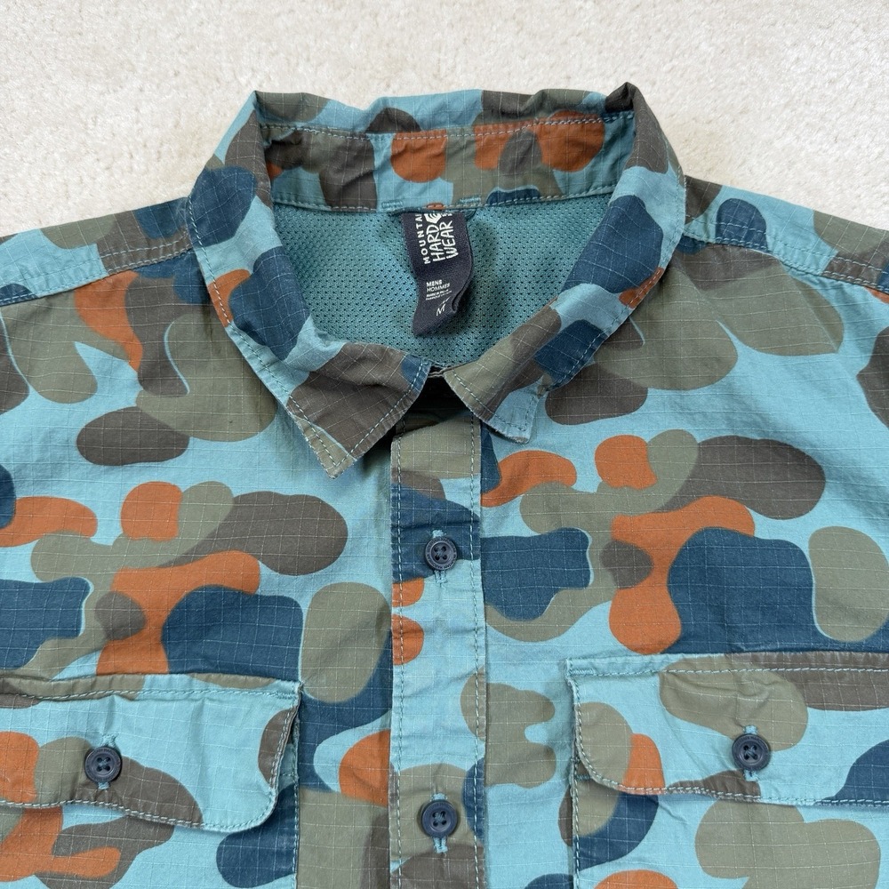 Mountain Hardwear Ripstop Camo Shirt Mens Medium Blue Vented Hiking Gorp